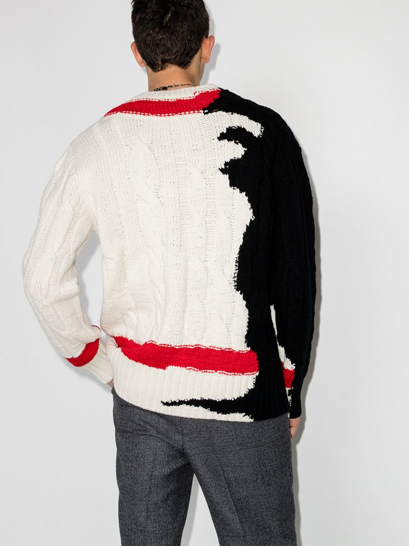 V-neck Intarsia Knit Sweater