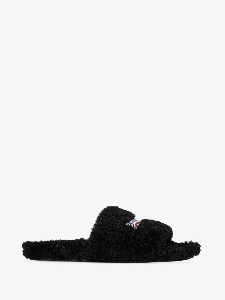 Black Faux Fur Slides
