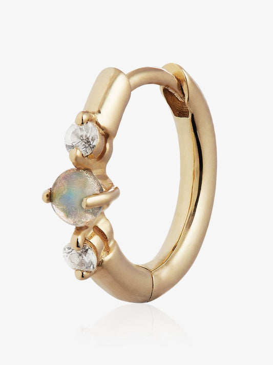 9k Yellow Gold Opal Sapphire Huggie Earring