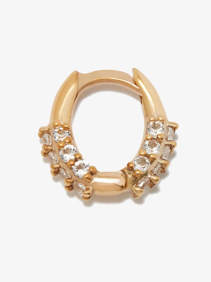 9k Yellow Gold Topaz Oval Huggie Earring