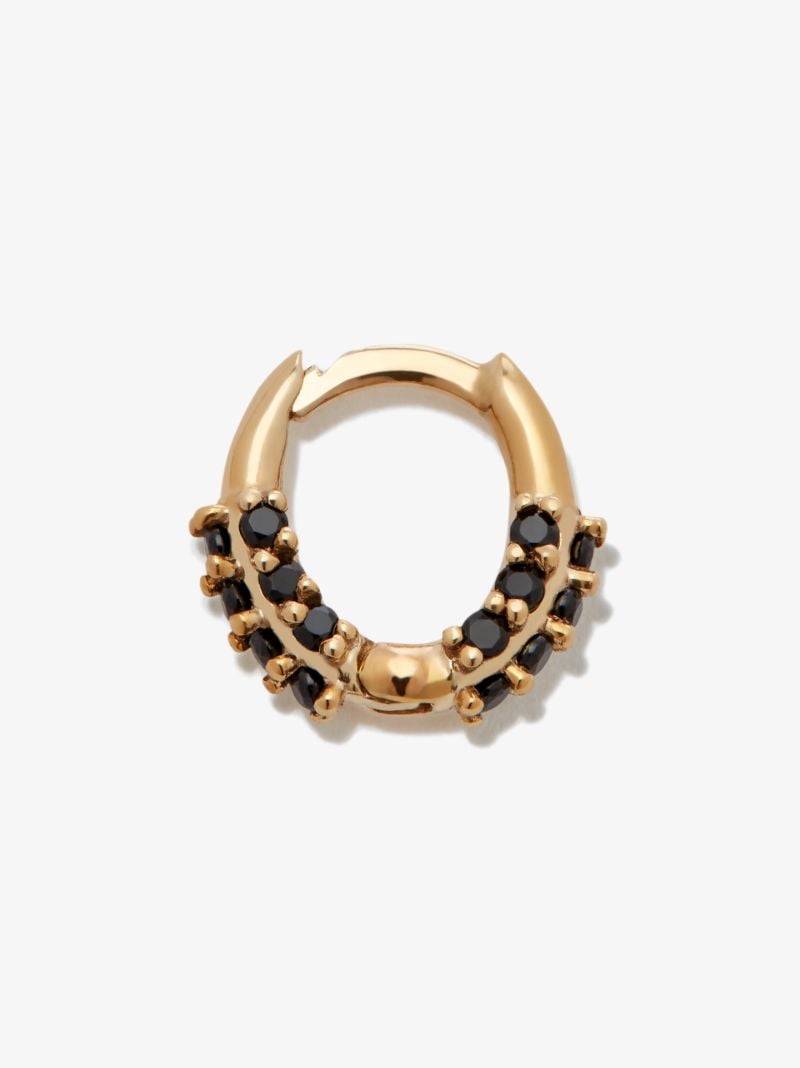 9k Yellow Gold Small Oval Huggie Onyx Earring