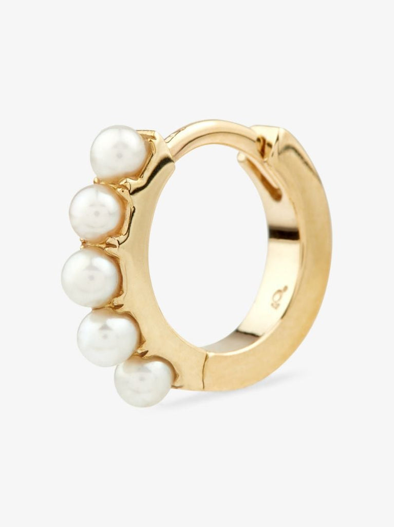 9k Yellow Gold Pearl Huggie Earring