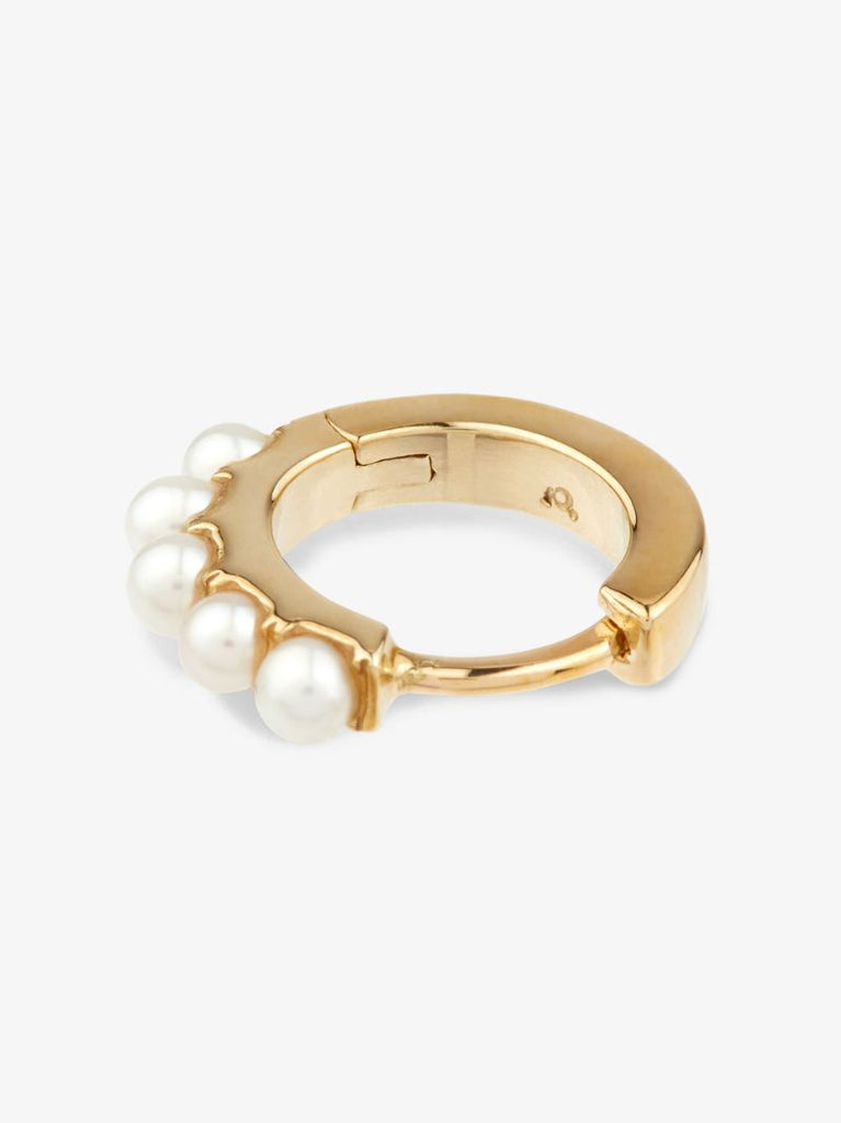 9k Yellow Gold Pearl Huggie Earring