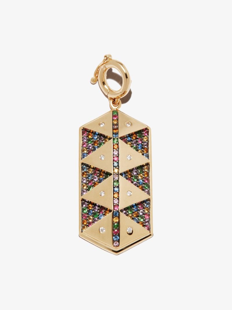 18k Yellow Gold Talisman Shield Medallion Diamond Charm
