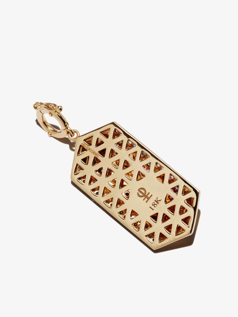 18k Yellow Gold Talisman Shield Medallion Diamond Charm