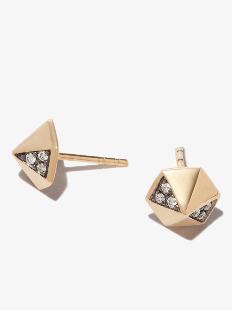 18k Yellow Gold Pyramid Diamond Stud Earrings