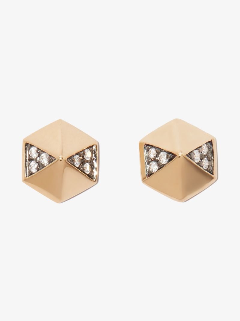 18k Yellow Gold Pyramid Diamond Stud Earrings