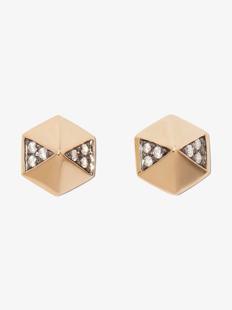 18k Yellow Gold Pyramid Diamond Stud Earrings