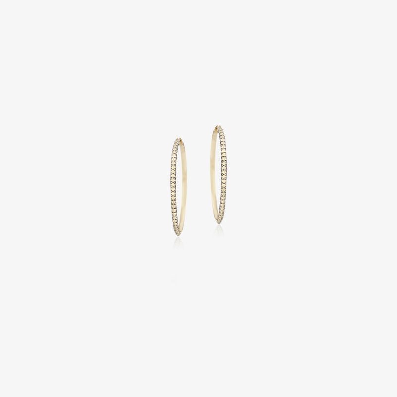 18k Yellow Gold Skinny Talisman Diamond Hoop Earrings
