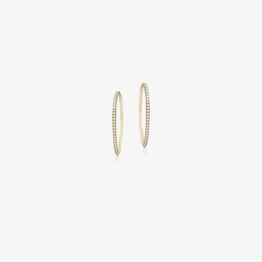 18k Yellow Gold Skinny Talisman Diamond Hoop Earrings