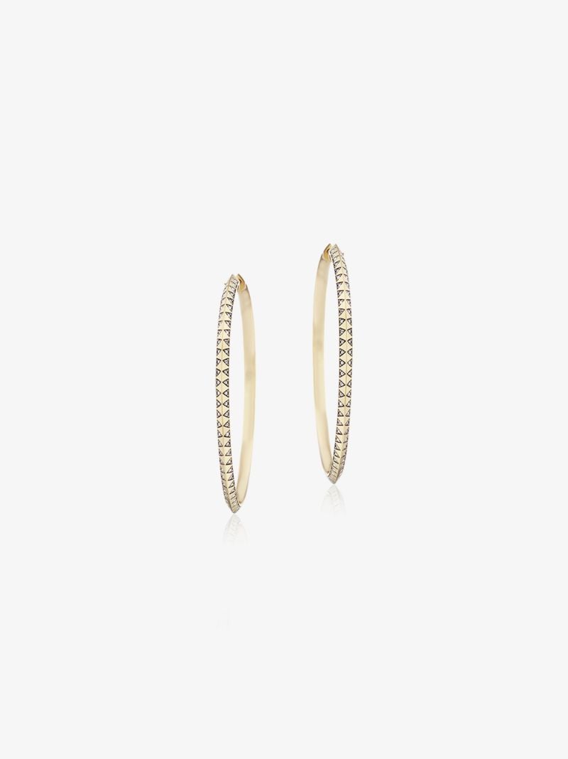 18k Yellow Gold Skinny Talisman Diamond Hoop Earrings