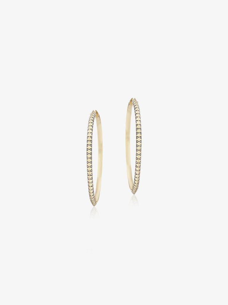 18k Yellow Gold Skinny Talisman Diamond Hoop Earrings