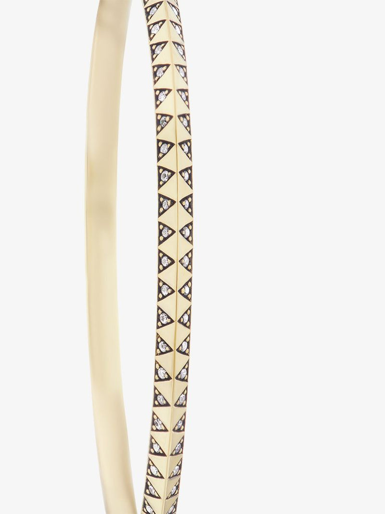 18k Yellow Gold Skinny Talisman Diamond Hoop Earrings