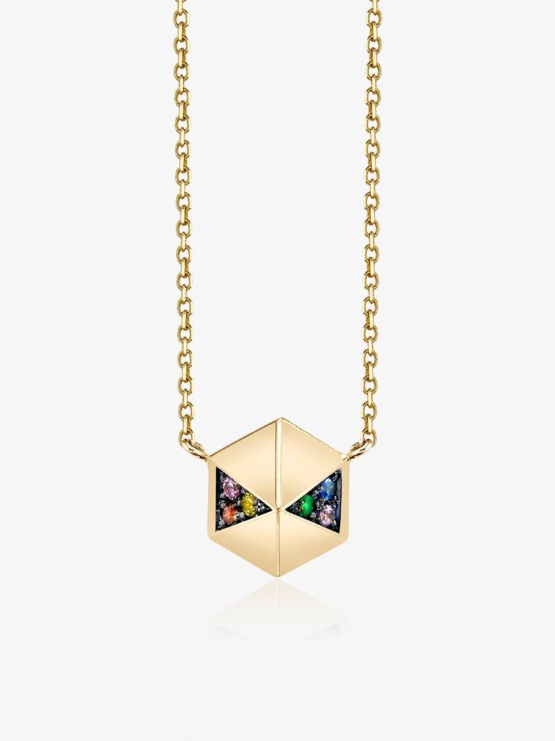 18k Yellow Gold Hexagon Sapphire Necklace