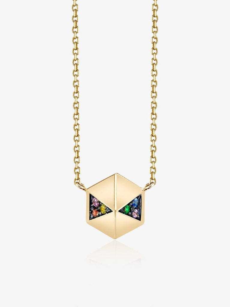 18k Yellow Gold Hexagon Sapphire Necklace
