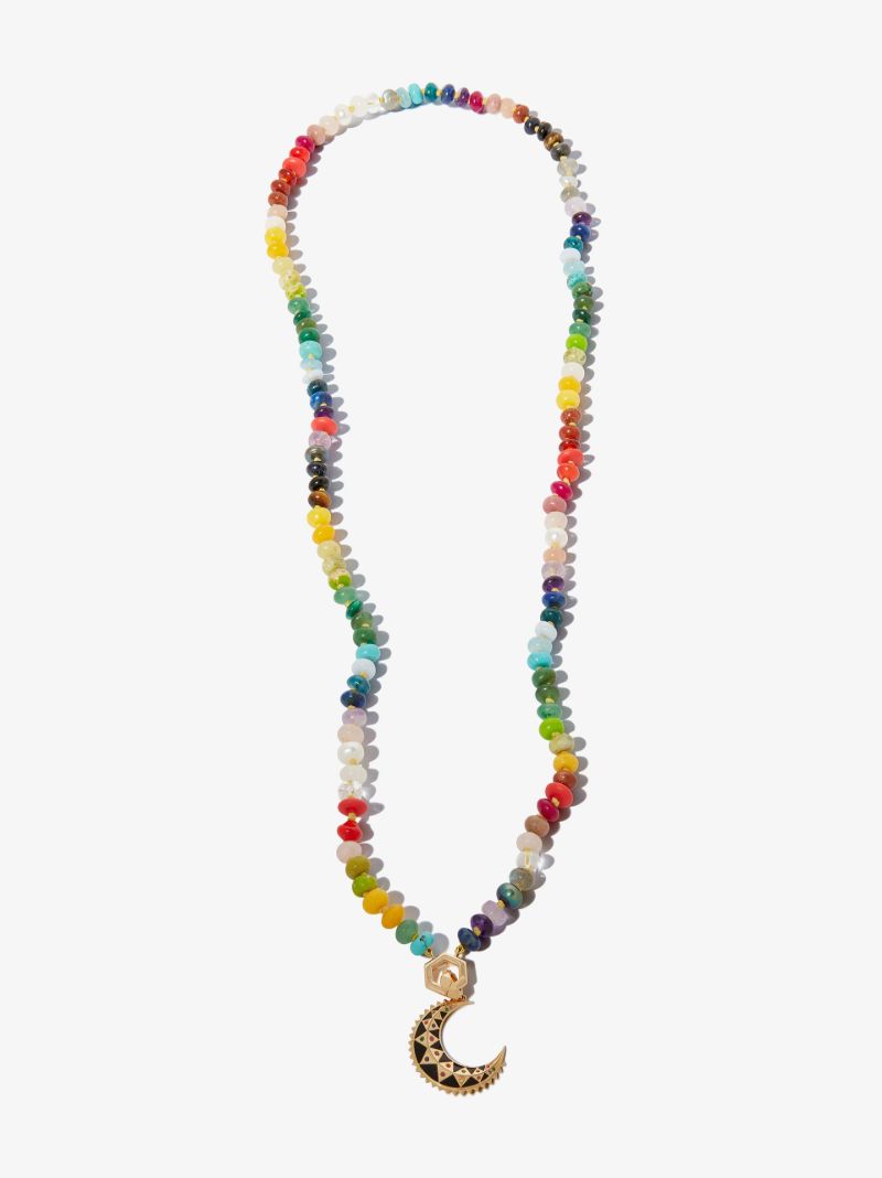 18k Yellow Gold Rainbow Gemstone Beaded Necklace