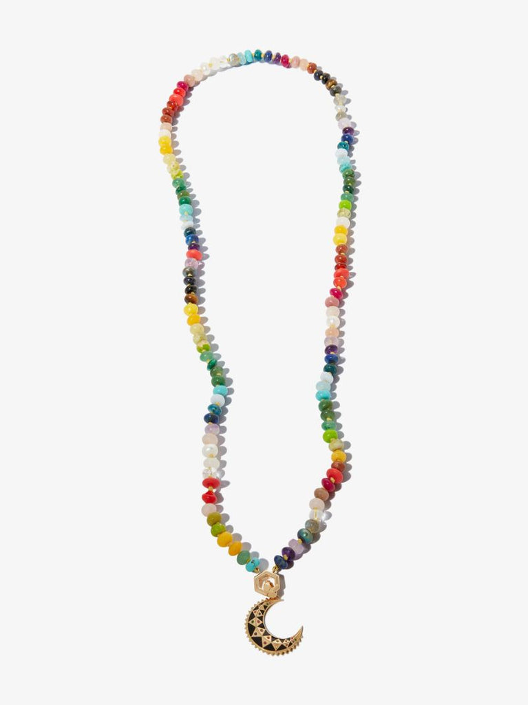 18k Yellow Gold Rainbow Gemstone Beaded Necklace