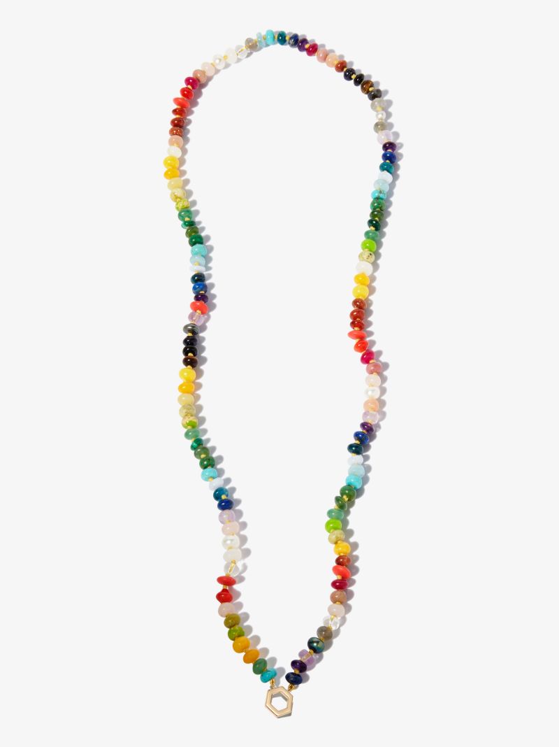 18k Yellow Gold Rainbow Gemstone Beaded Necklace