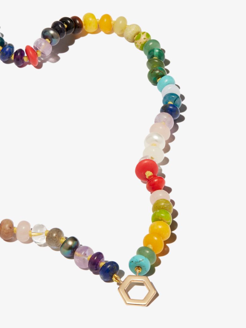 18k Yellow Gold Rainbow Gemstone Beaded Necklace