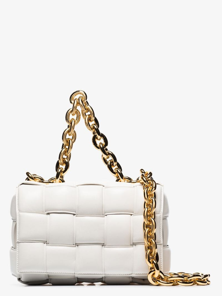 White the Chain Cassette Leather Shoulder Bag