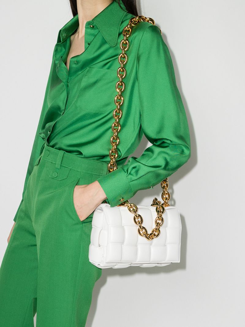 White the Chain Cassette Leather Shoulder Bag