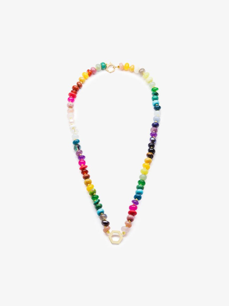 18k Yellow Gold Rainbow Gemstone Beaded Necklace