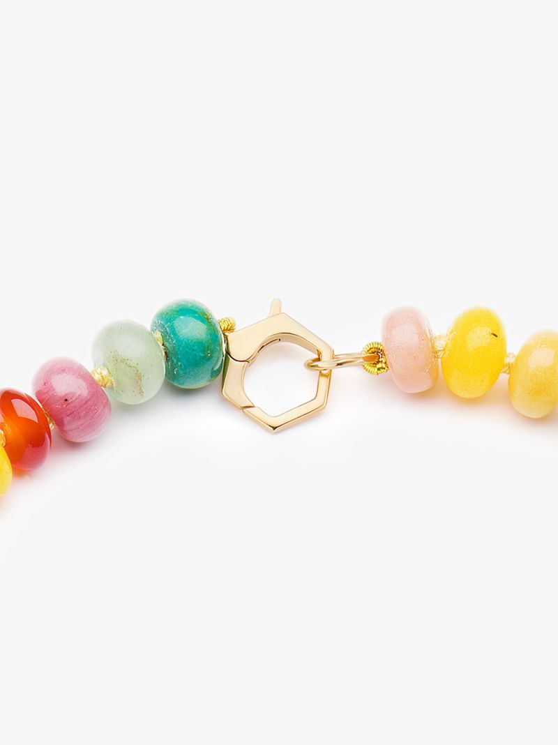 18k Yellow Gold Rainbow Gemstone Beaded Necklace