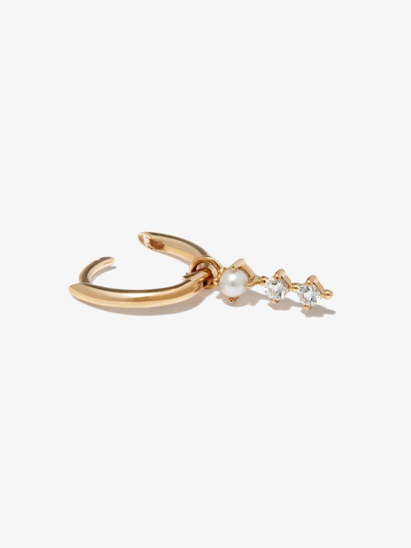 9k Yellow Gold Pearl and Topaz Hoop Earring