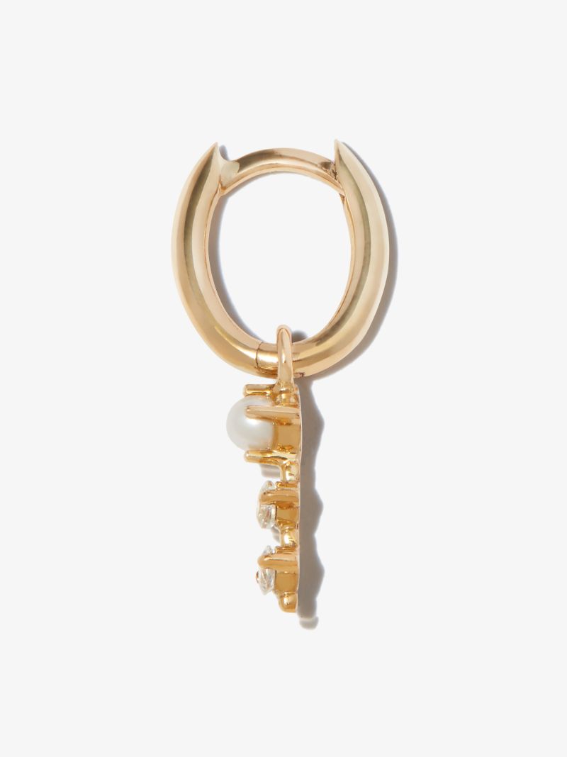 9k Yellow Gold Pearl and Topaz Hoop Earring
