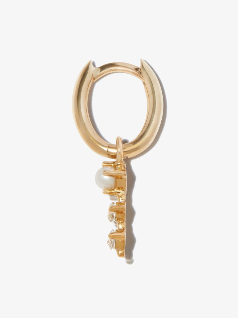 9k Yellow Gold Pearl and Topaz Hoop Earring