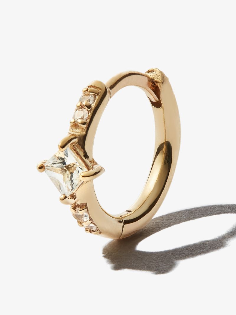 9k Yellow Gold Sapphire Hoop Earring