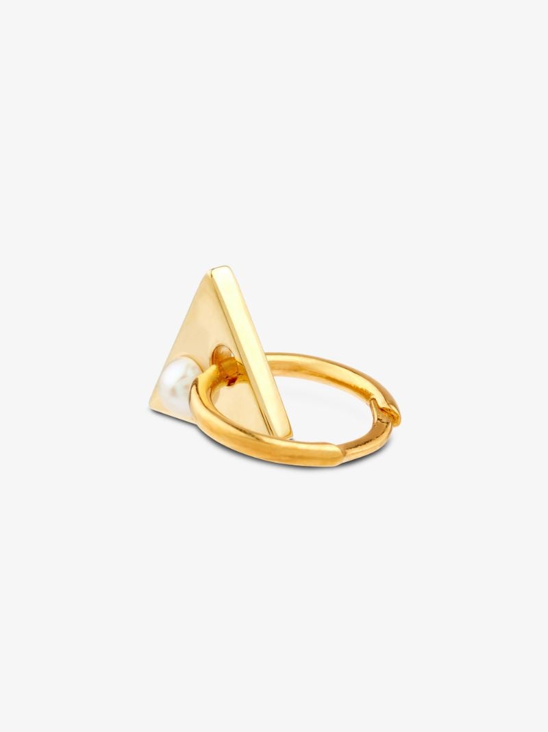 9k Yellow Gold Pearl Triangle Hoop Earring