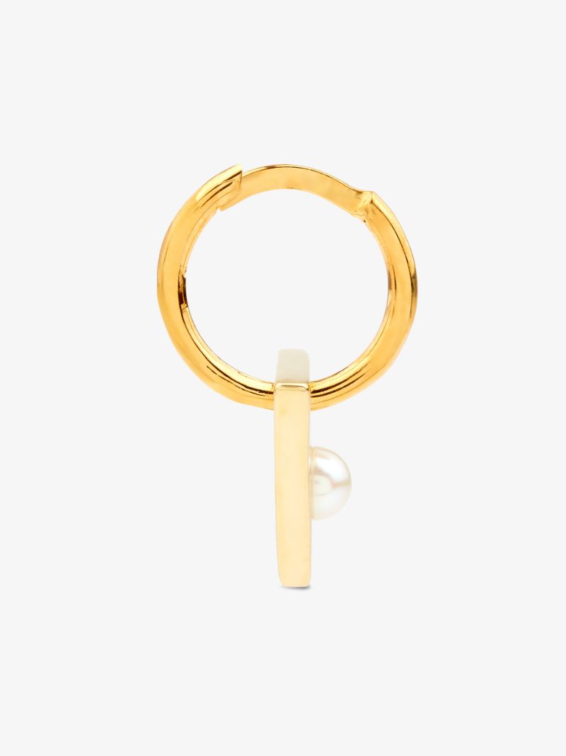 9k Yellow Gold Pearl Triangle Hoop Earring