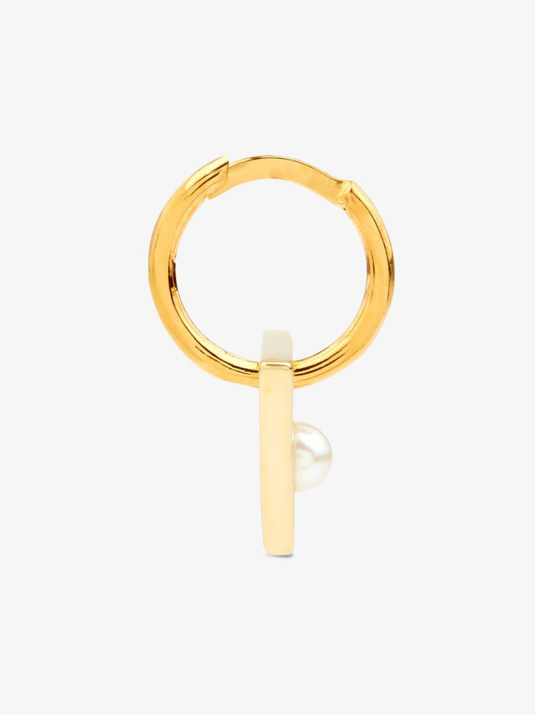 9k Yellow Gold Pearl Triangle Hoop Earring