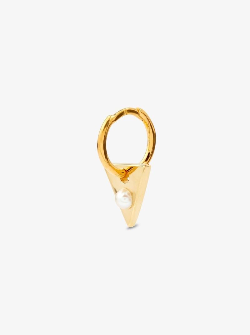 9k Yellow Gold Pearl Triangle Hoop Earring