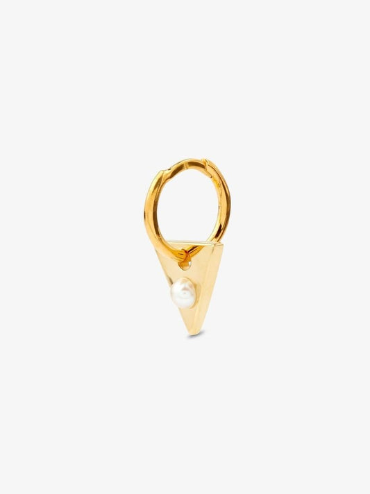 9k Yellow Gold Pearl Triangle Hoop Earring