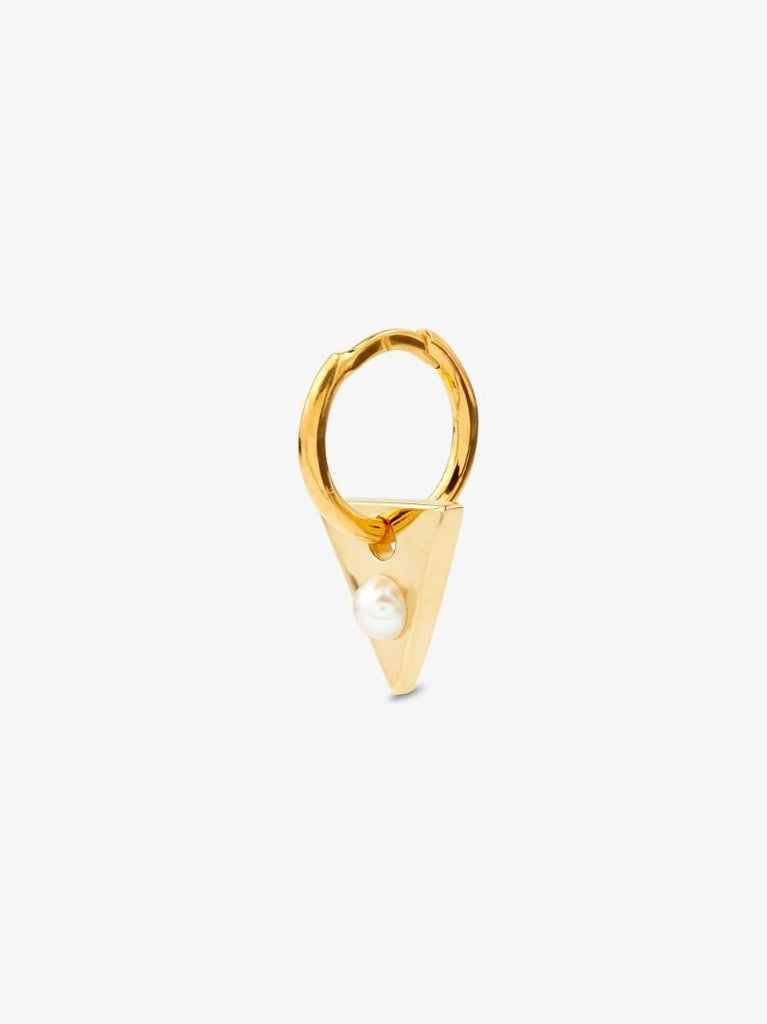 9k Yellow Gold Pearl Triangle Hoop Earring
