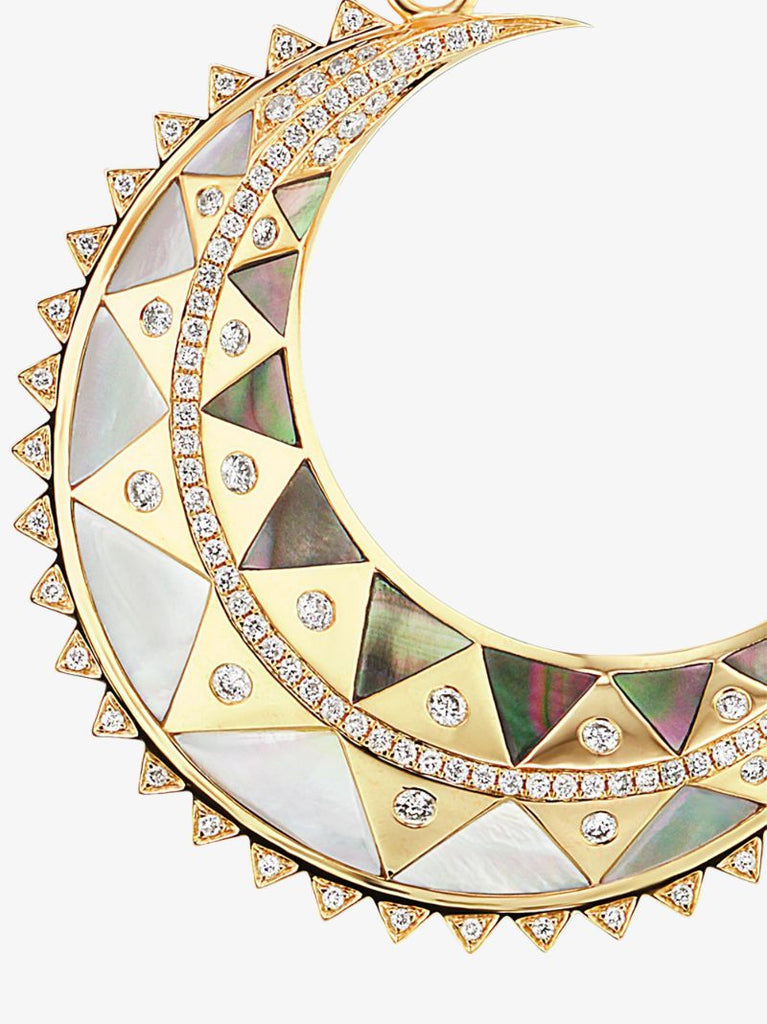 18k Yellow Gold Major Moon Diamond Pearl Necklace