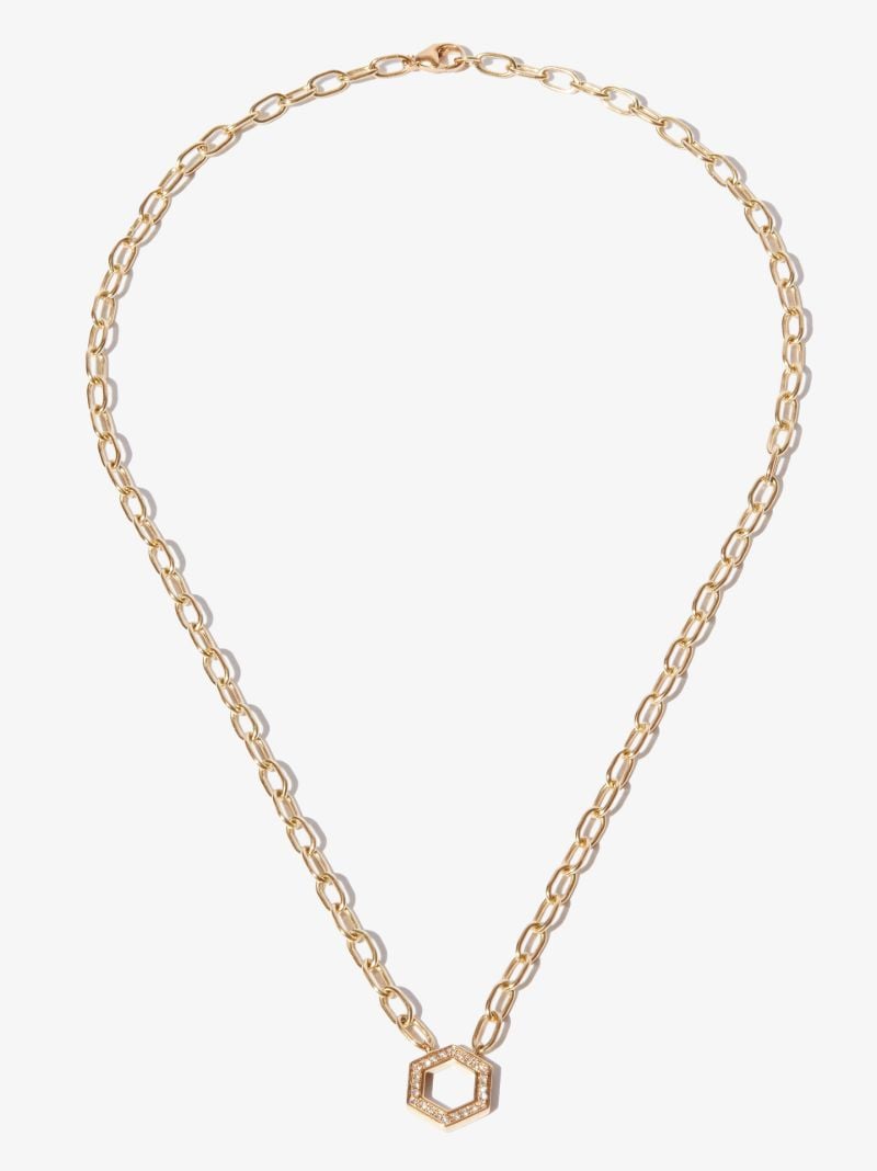18k Yellow Gold Hexagon Foundation Diamond Necklace