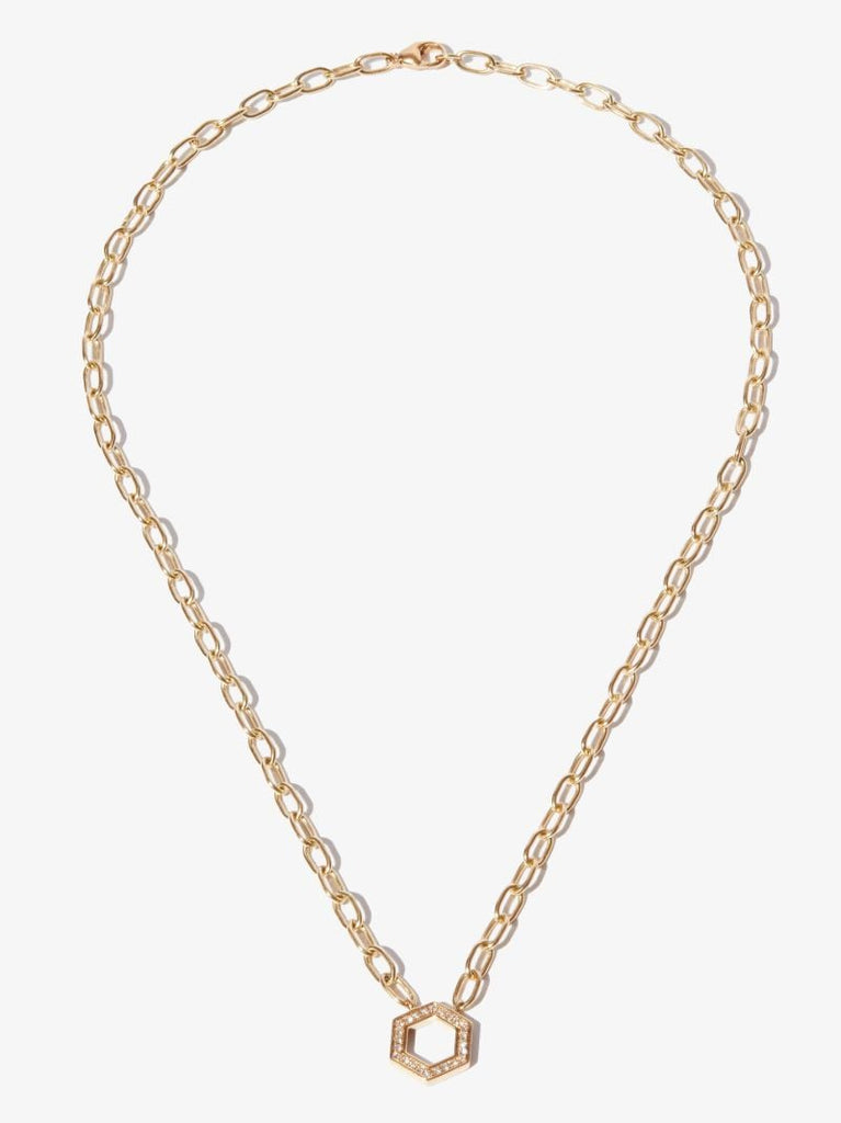 18k Yellow Gold Hexagon Foundation Diamond Necklace