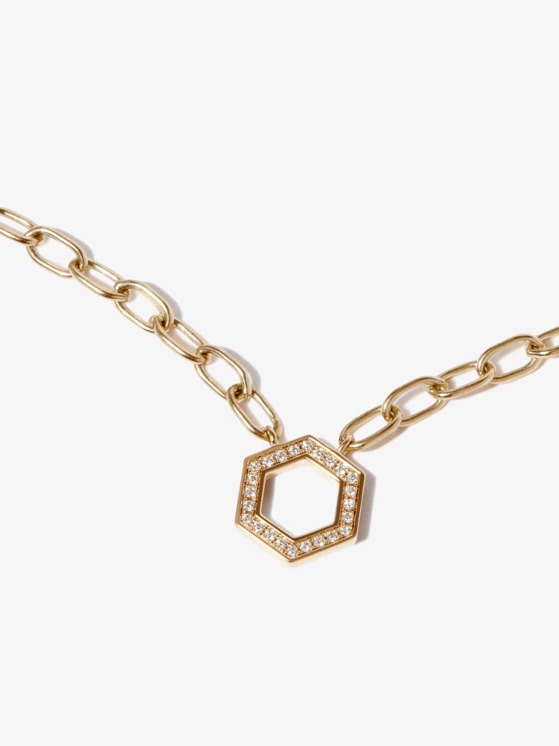 18k Yellow Gold Hexagon Foundation Diamond Necklace