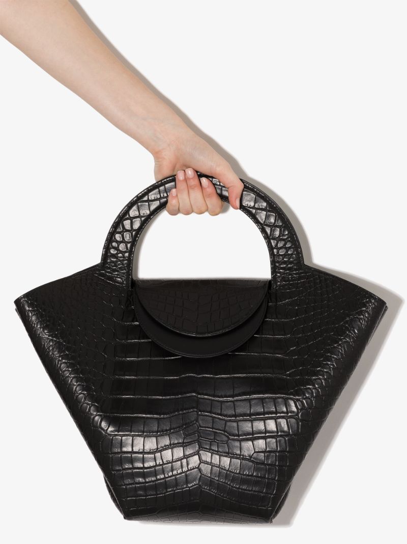 Black Doll Large Mock Croc Top Handle Bag
