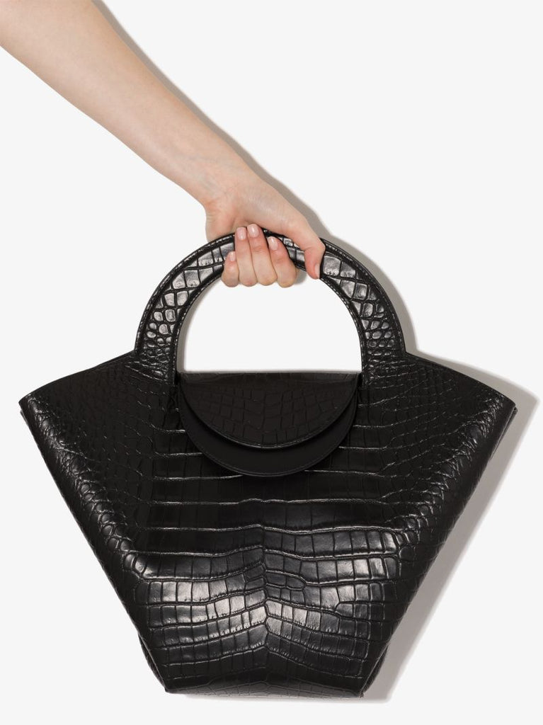 Black Doll Large Mock Croc Top Handle Bag