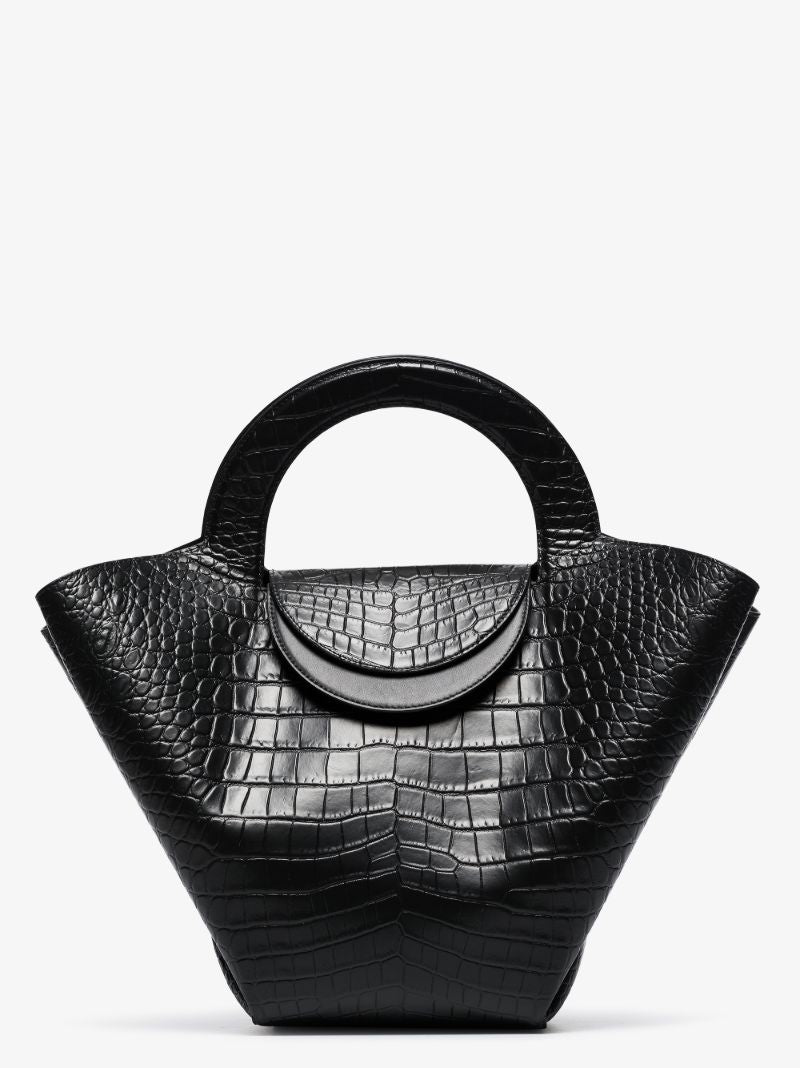 Black Doll Large Mock Croc Top Handle Bag