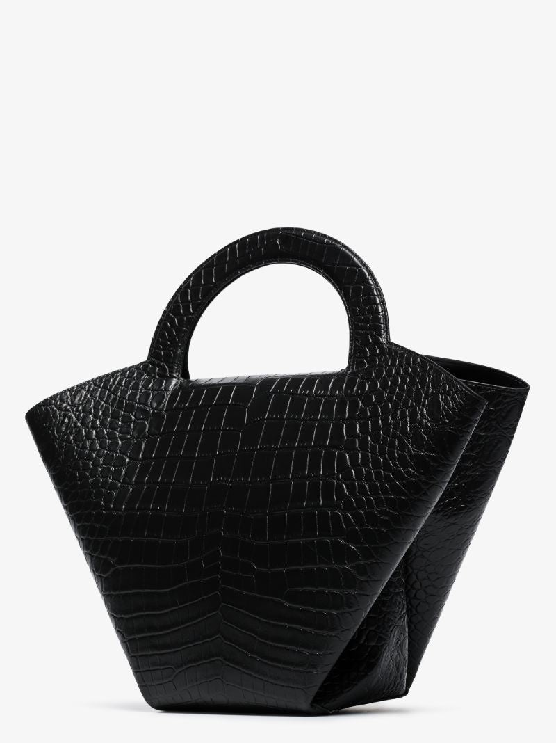 Black Doll Large Mock Croc Top Handle Bag