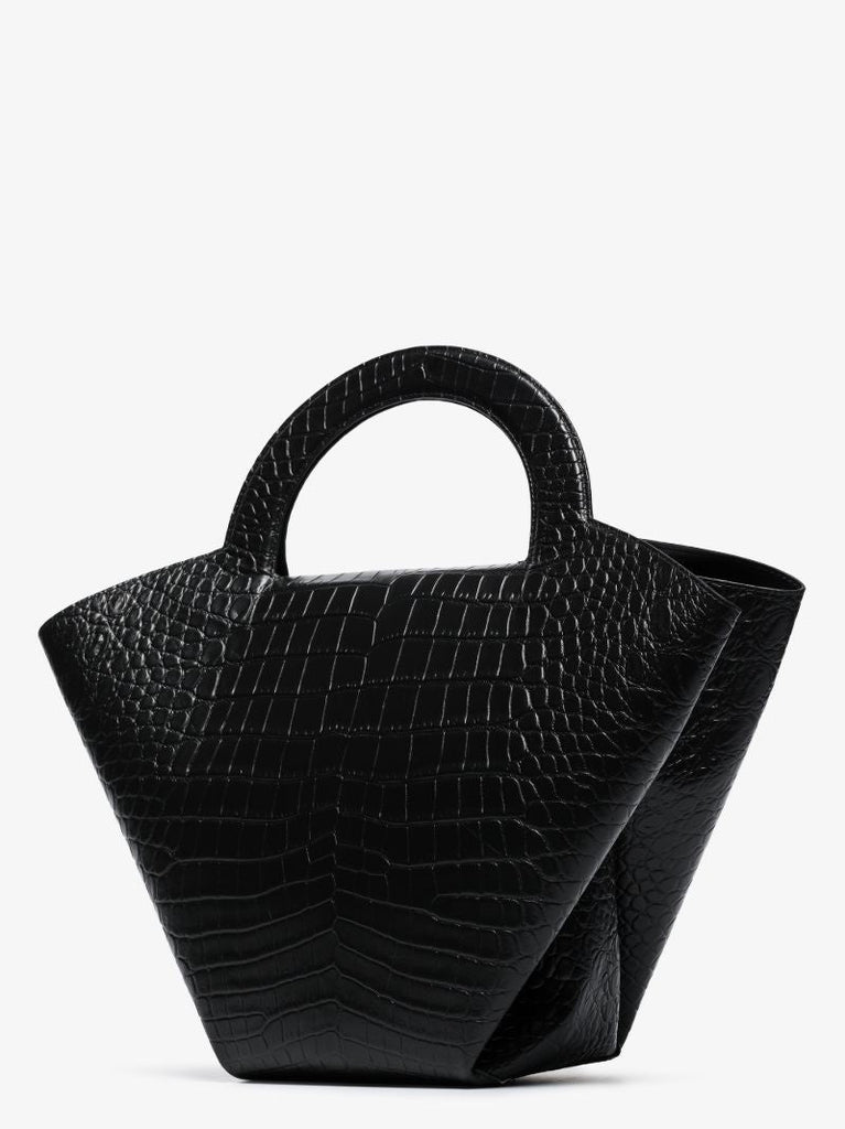 Black Doll Large Mock Croc Top Handle Bag