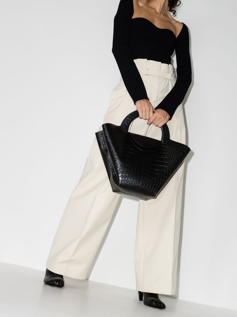 Black Doll Large Mock Croc Top Handle Bag