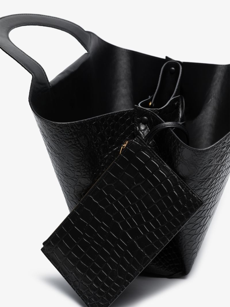 Black Doll Large Mock Croc Top Handle Bag