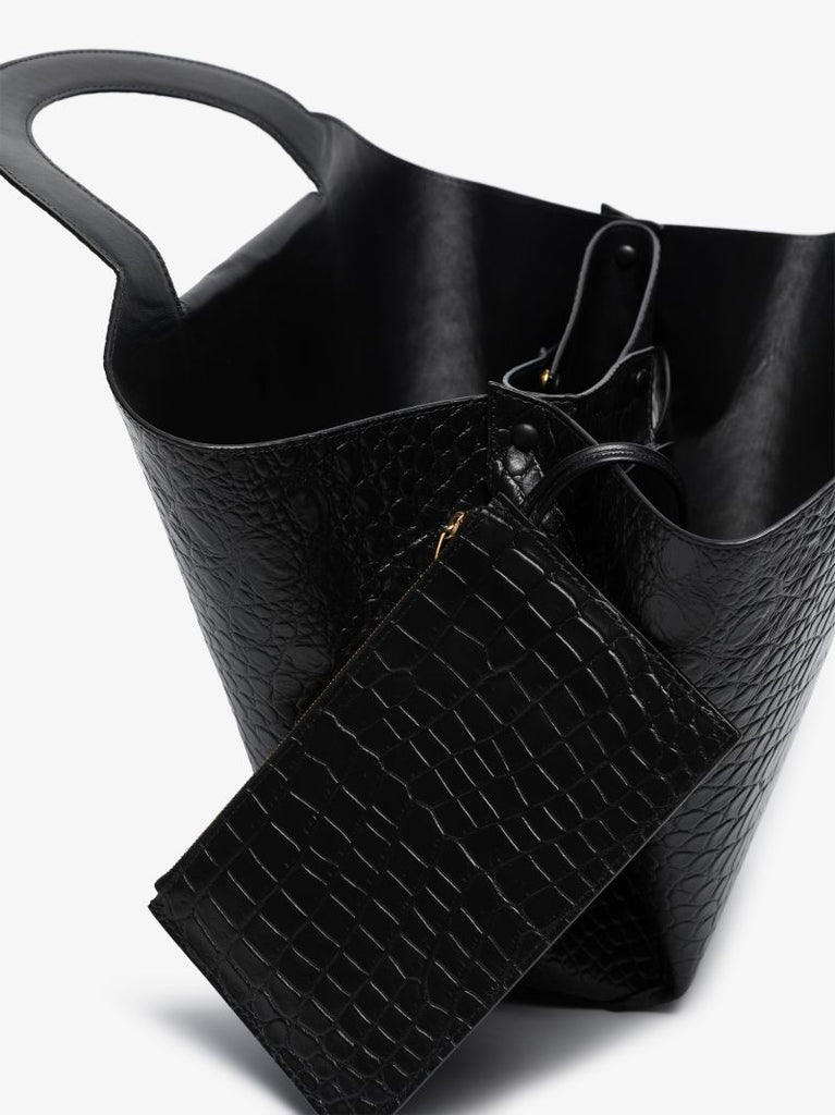 Black Doll Large Mock Croc Top Handle Bag