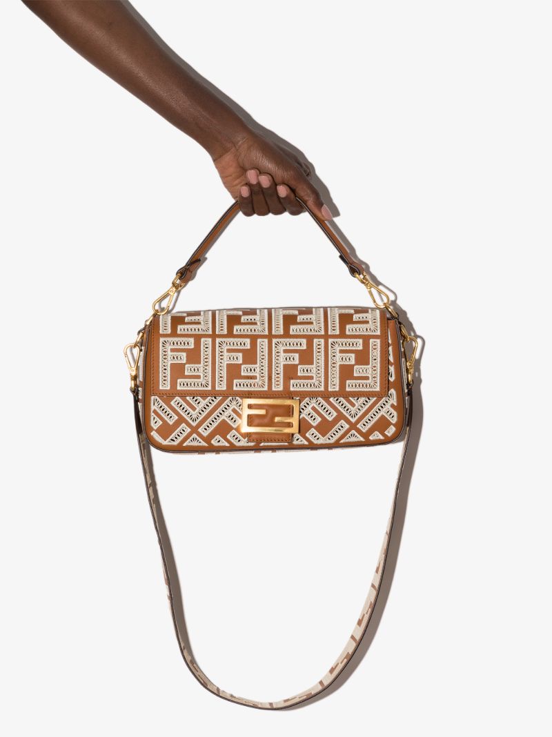 Brown Baguette Ff Leather Shoulder Bag
